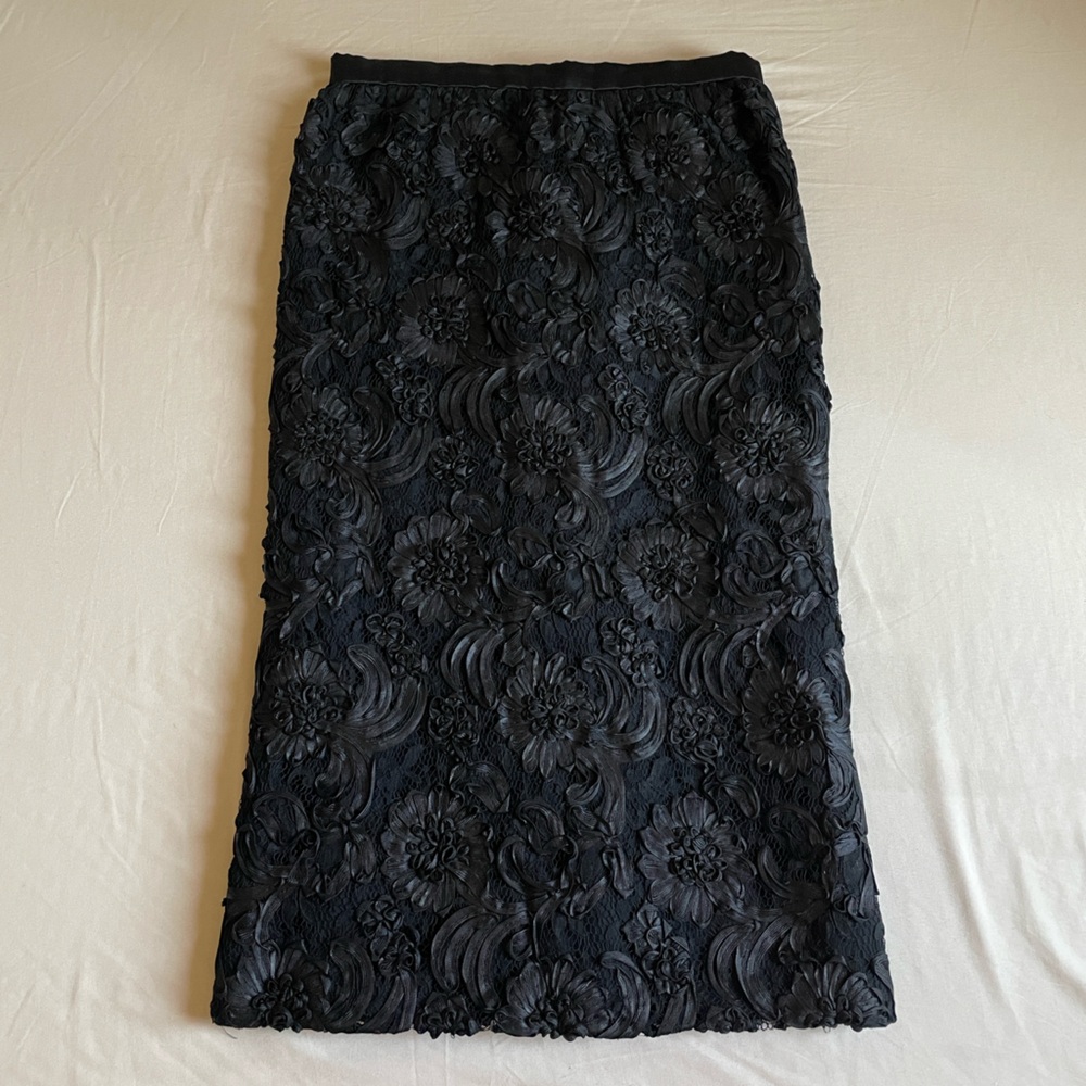 Vintage RARE La Vetta of Beverly Hills Designer Black Silk Floral Pencil Skirt